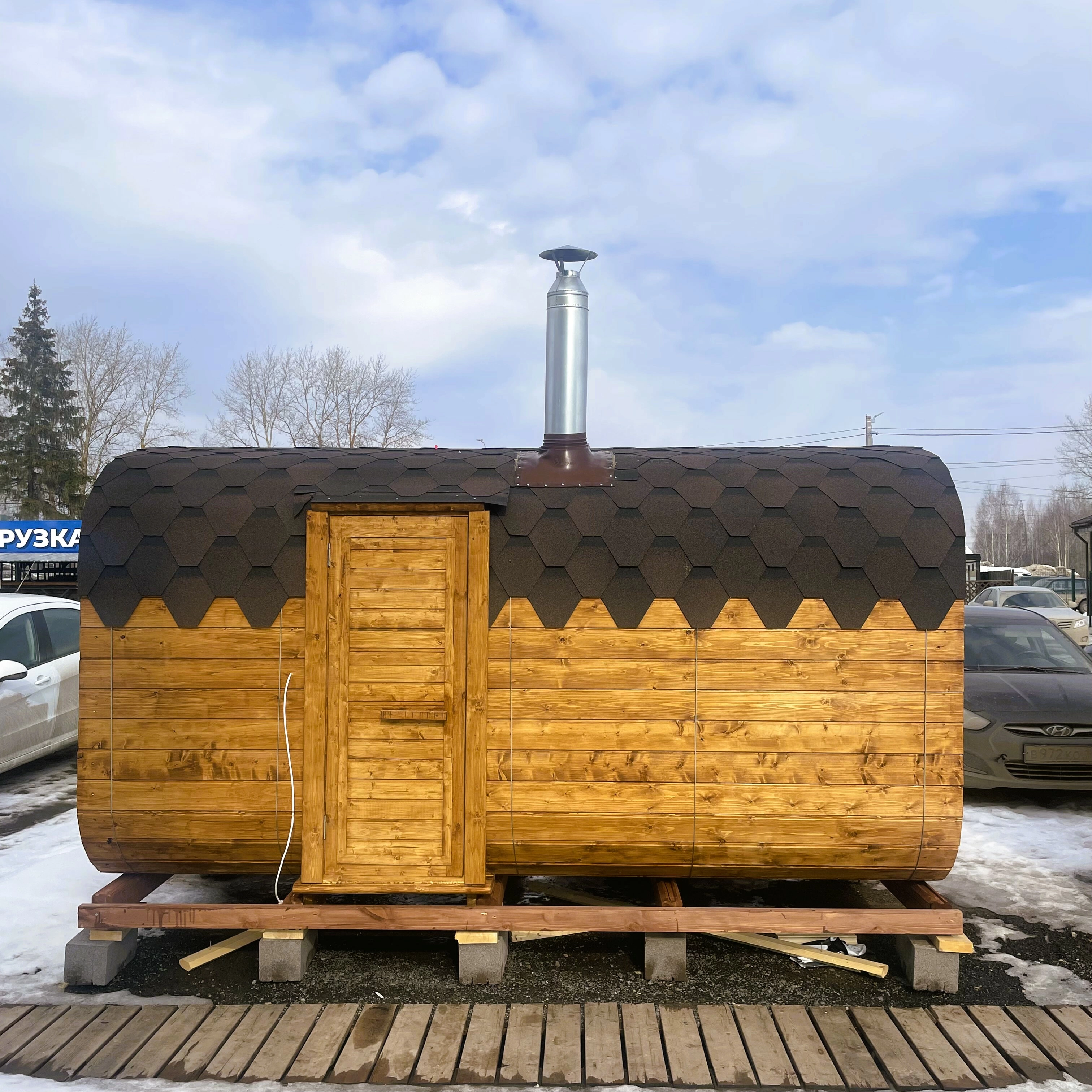 картинка Баня-бочка Квадро 2х4 метра, цвет Мореный дуб