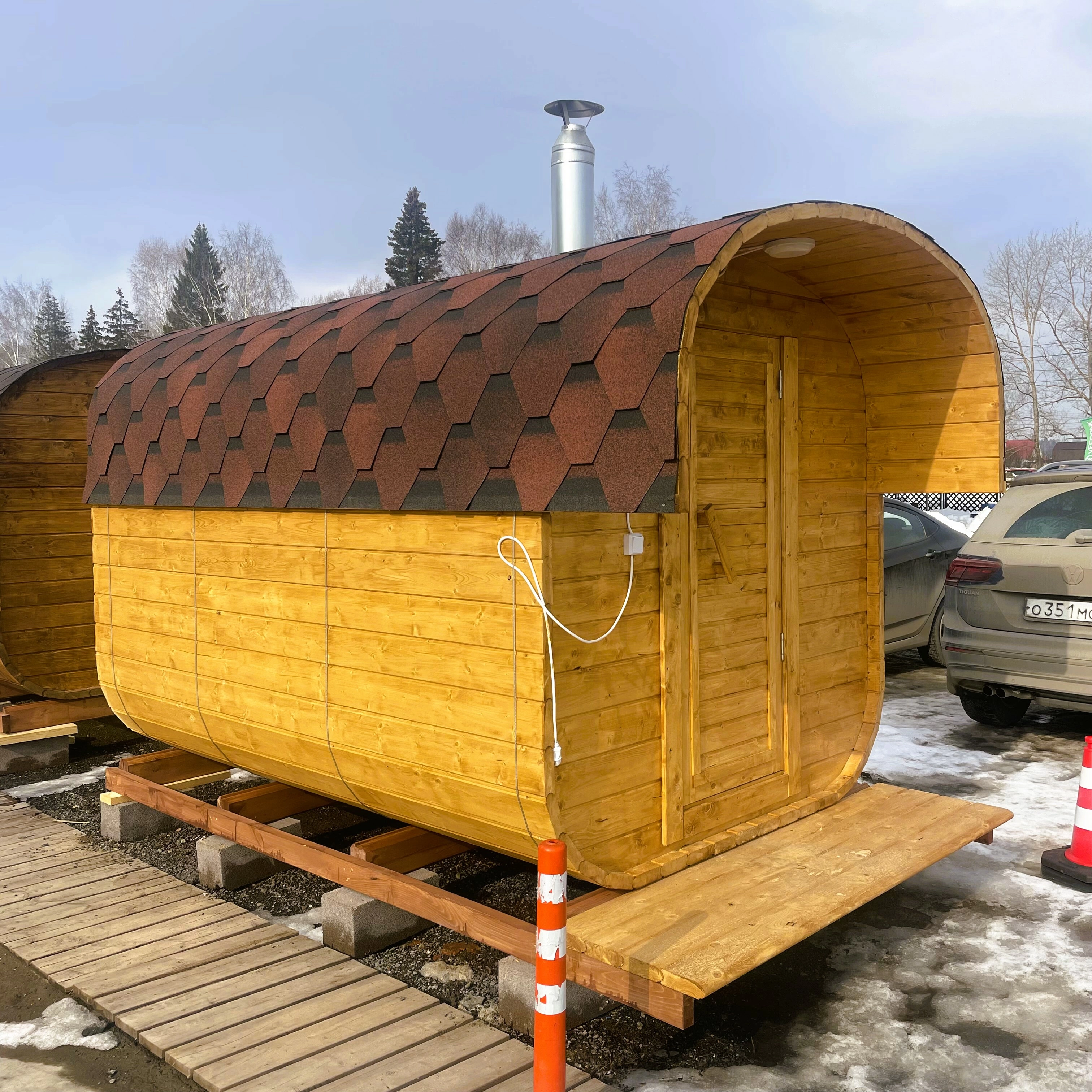 картинка Баня-бочка Квадро 2х3 метра, цвет Светлый орех