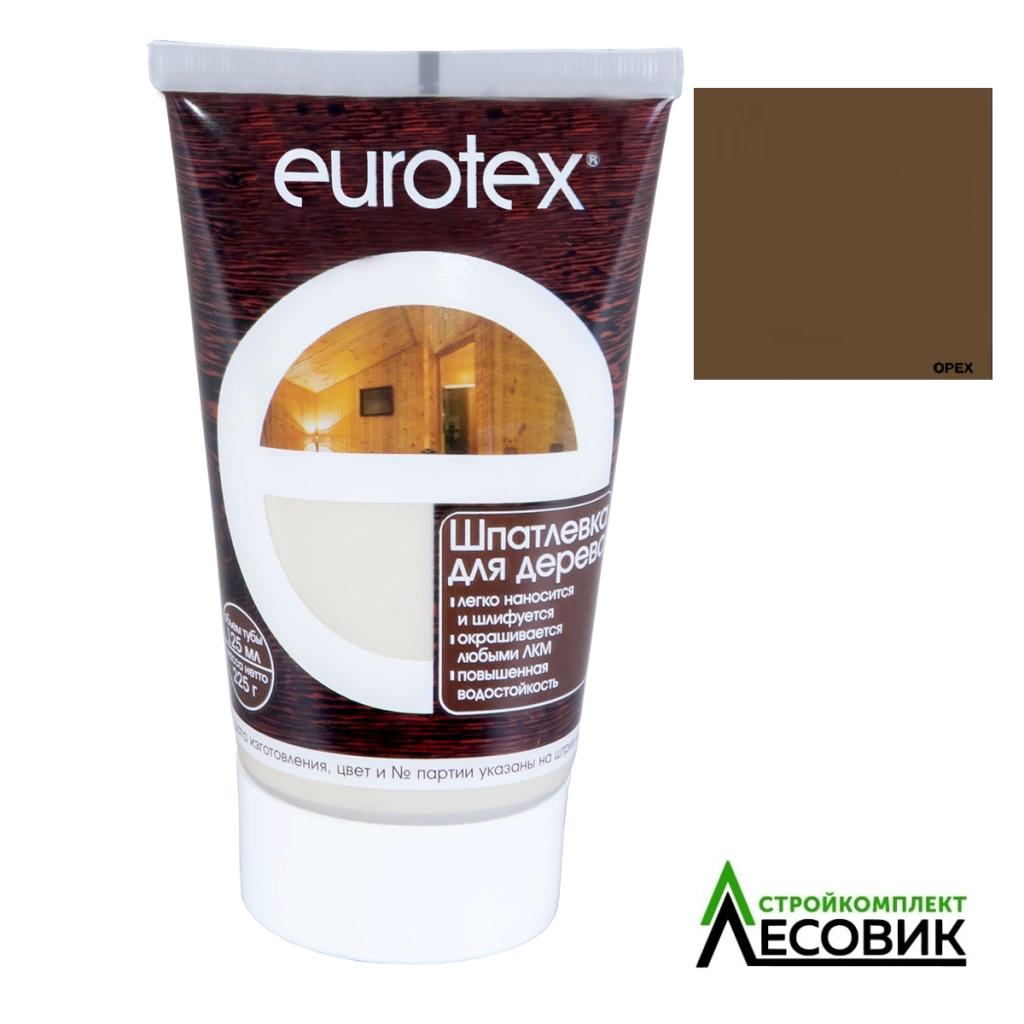 картинка Шпатлевка "Eurotex" для дерева 0,225 кг, цвет орех