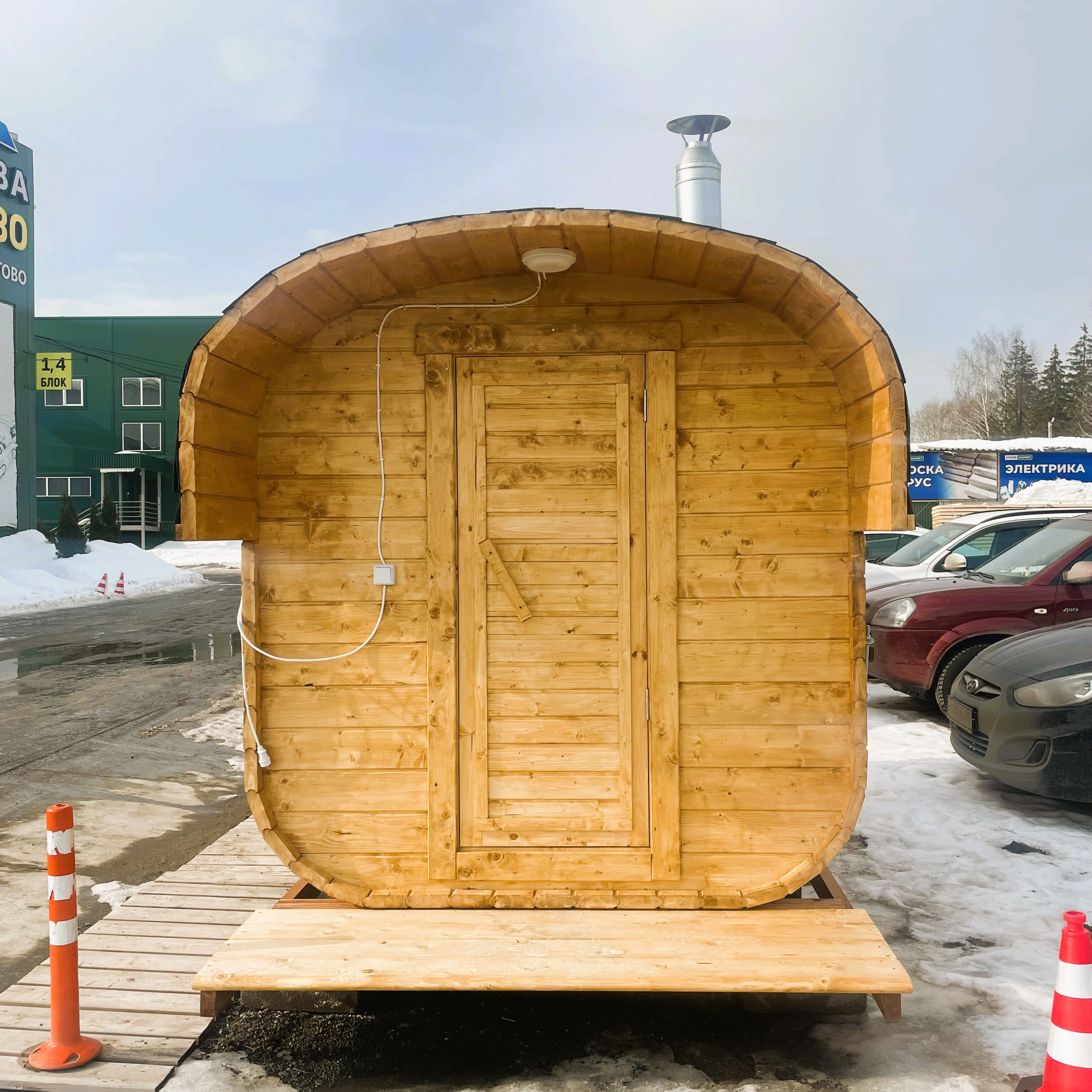 картинка Баня-бочка Квадро 2х3 метра, цвет Светлый орех