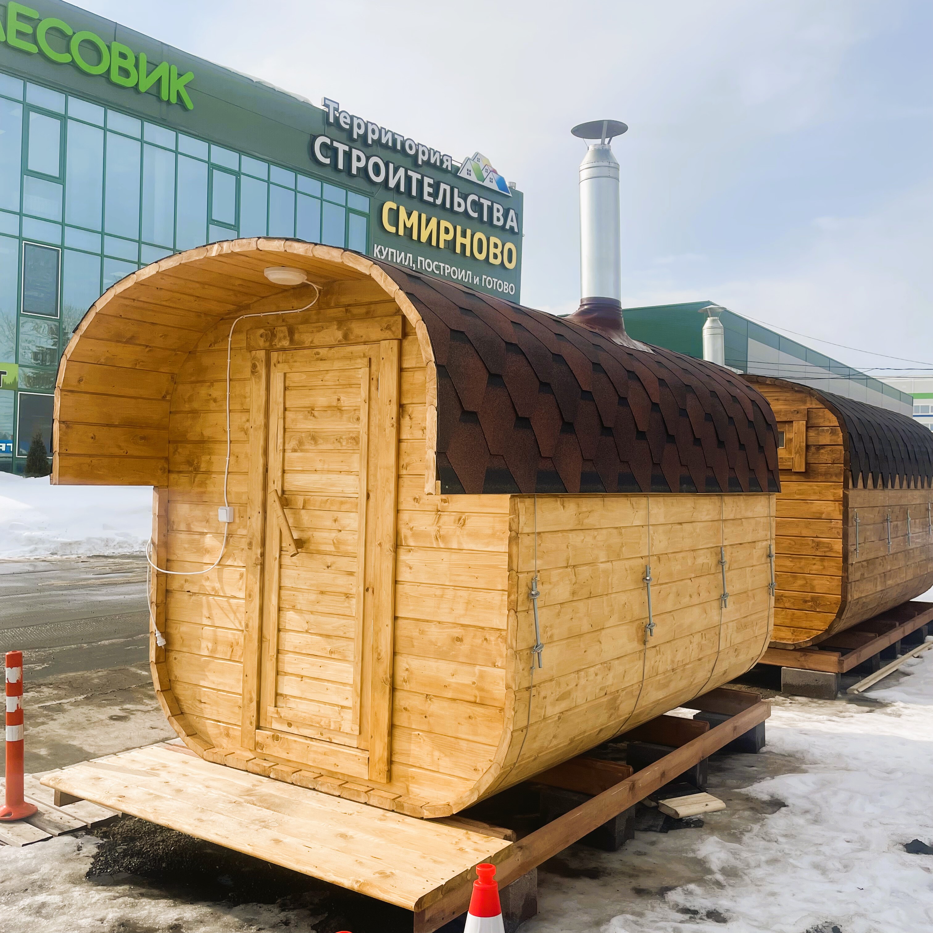 картинка Баня бочка Квадро 2х3 метра, цвет Светлый орех