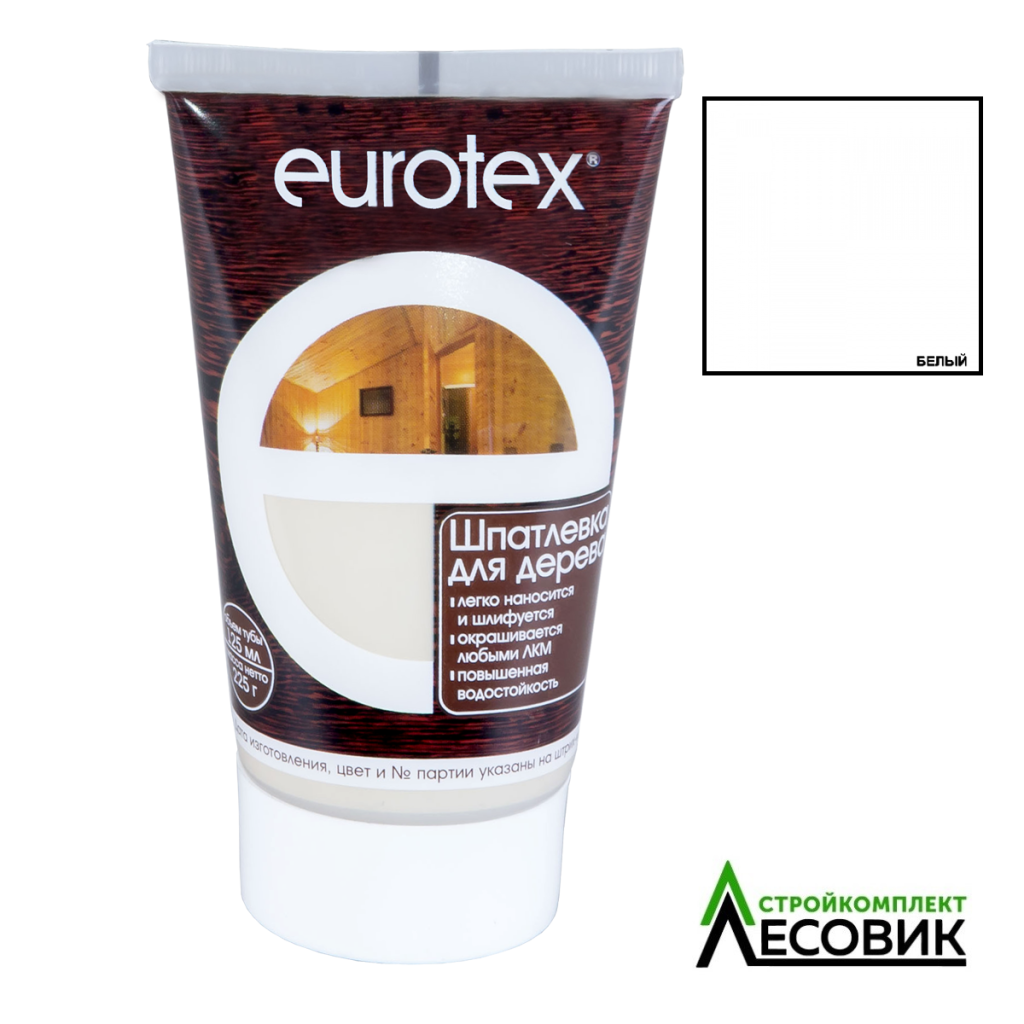 картинка Шпаклевка "Eurotex" для дерева 0,225 кг, цвет белый