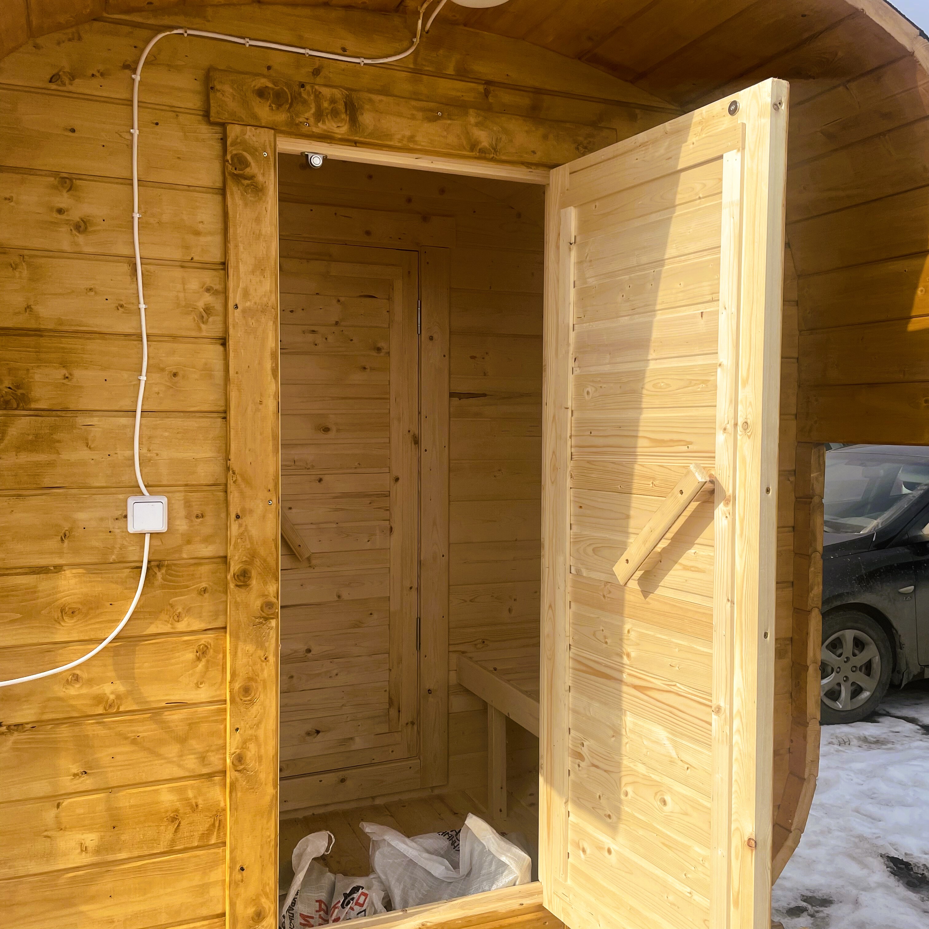 картинка Баня бочка Квадро 2х3 метра, цвет Светлый орех